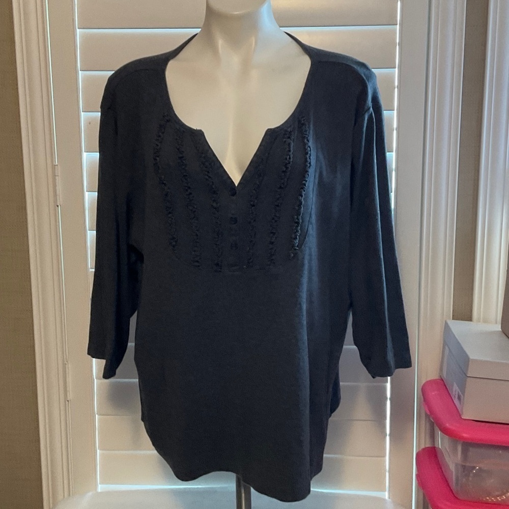 Karen Scott Charcoal Blouse with Button Detail